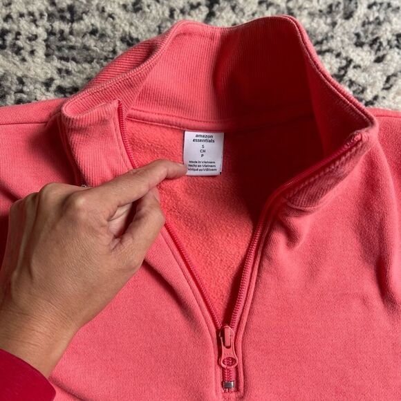 Small Amazon Essentials Pink Coral long sleeve lightweight fleece quarter zip - Picture 3 of 7